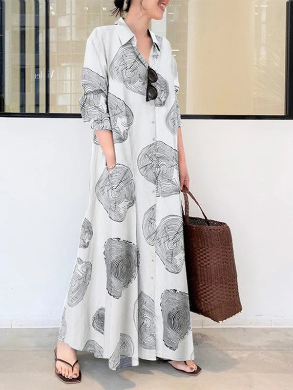 Casual Printed Loose Shirt Dress